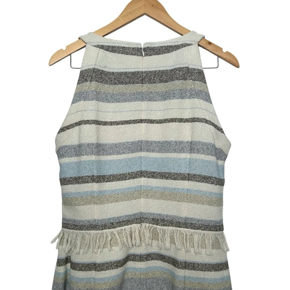 Tory Burch Jane Sheath Dress Fringe Stripe Boucle Knit Cotton Mini Dress Size 14